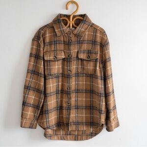 Brown and Black Plaid Button-Up Shirt
